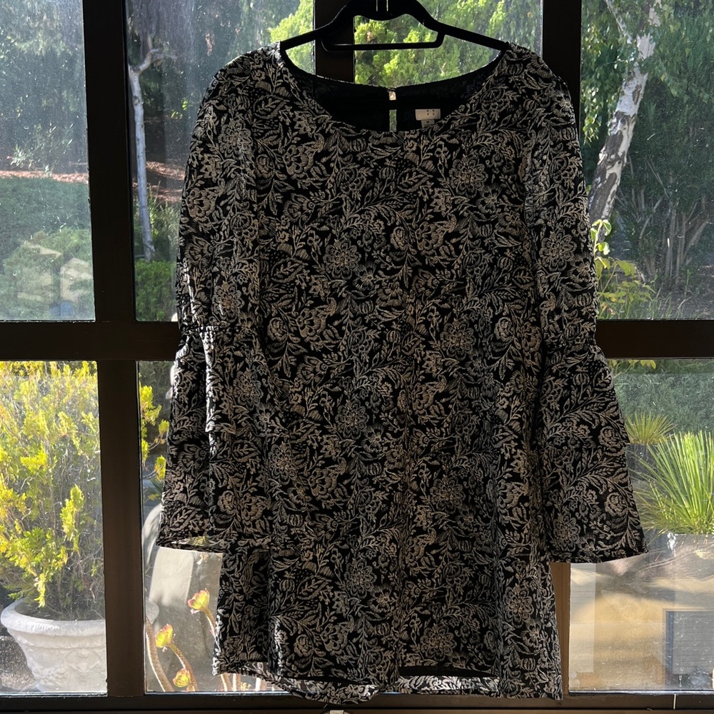 a new day Black and White Floral Long Sleeve Dress